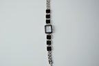 Silver Black Enamel Watch Bracelet