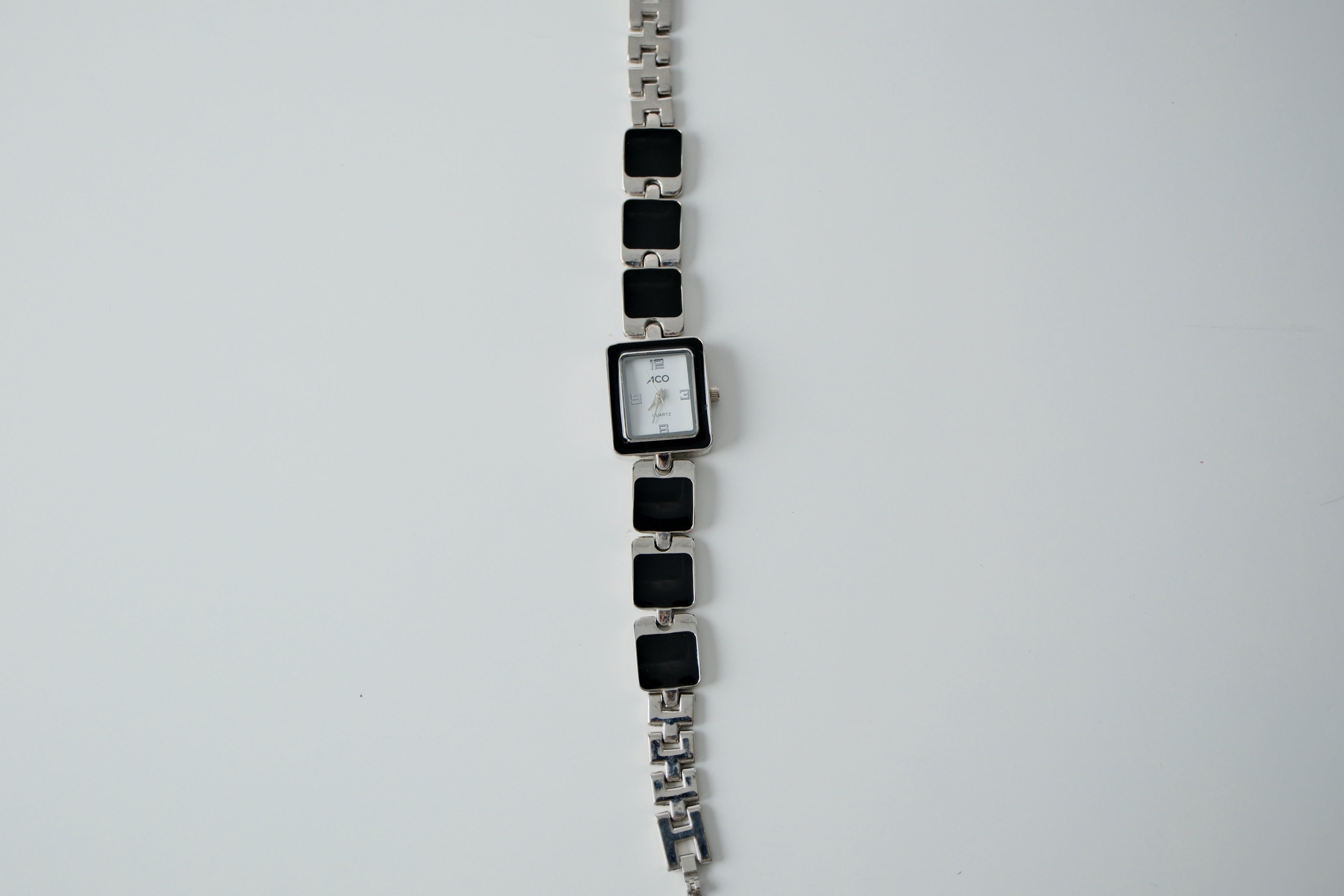 Silver Black Enamel Watch Bracelet
