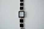 Silver Black Enamel Watch Bracelet