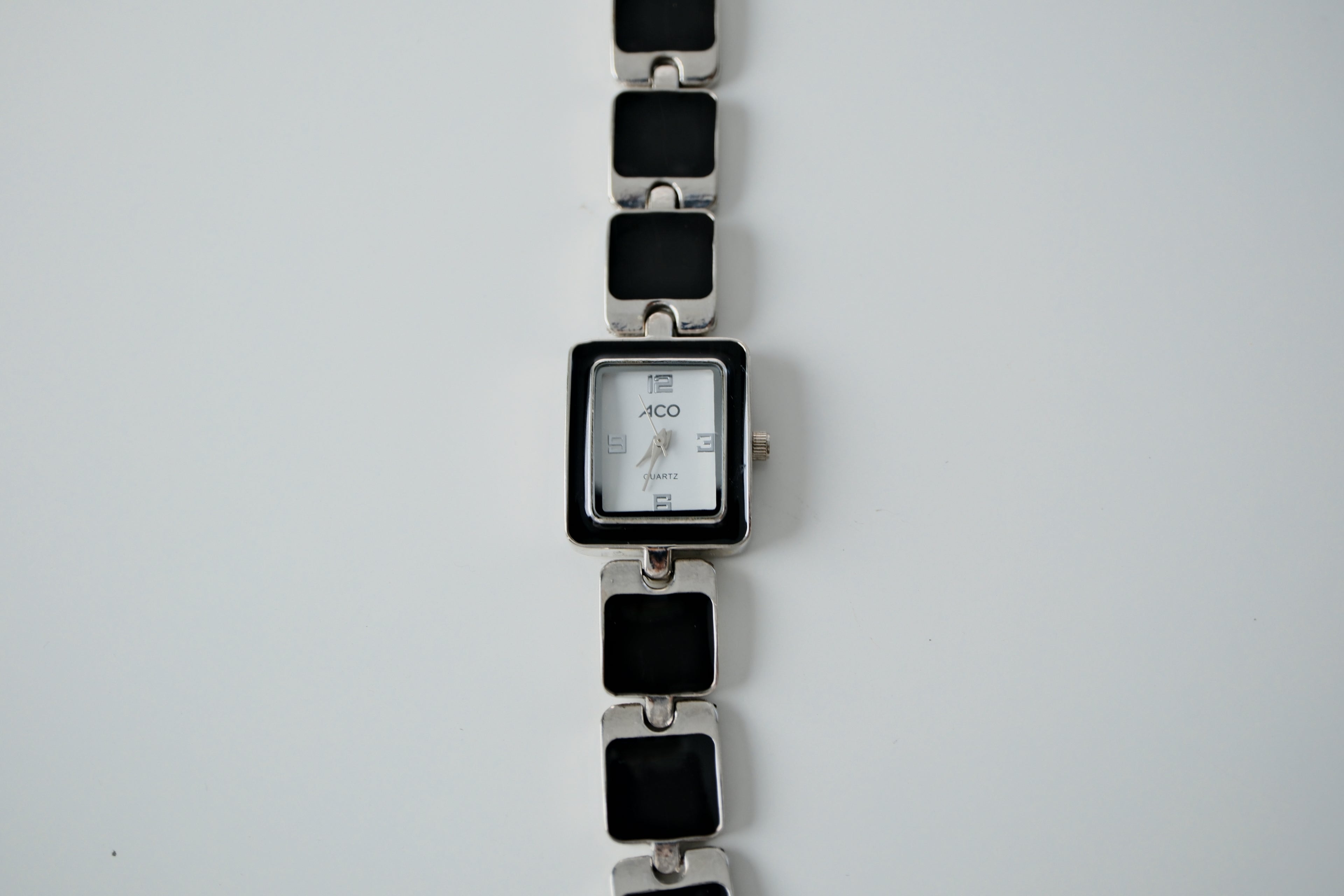Silver Black Enamel Watch Bracelet