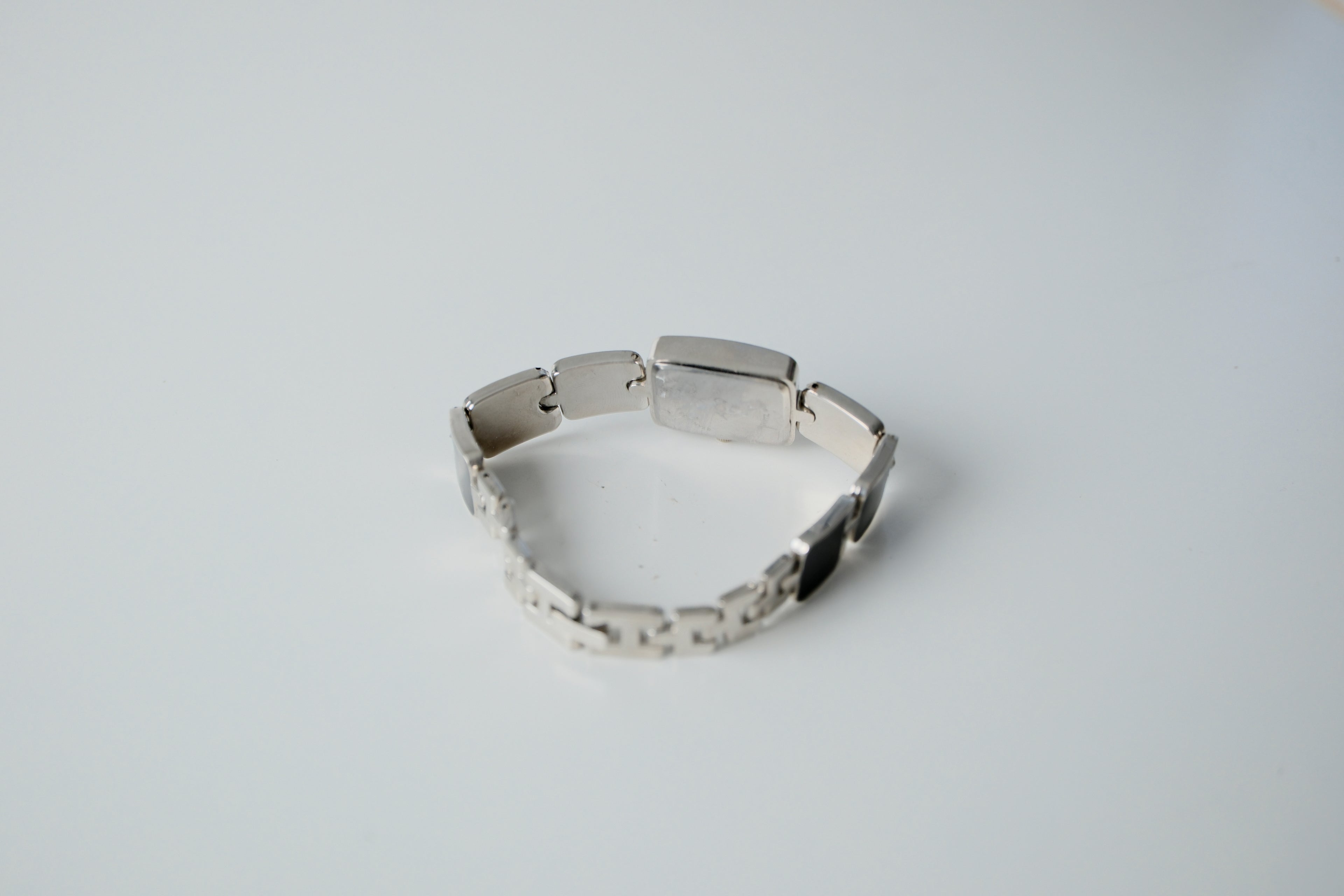 Silver Black Enamel Watch Bracelet