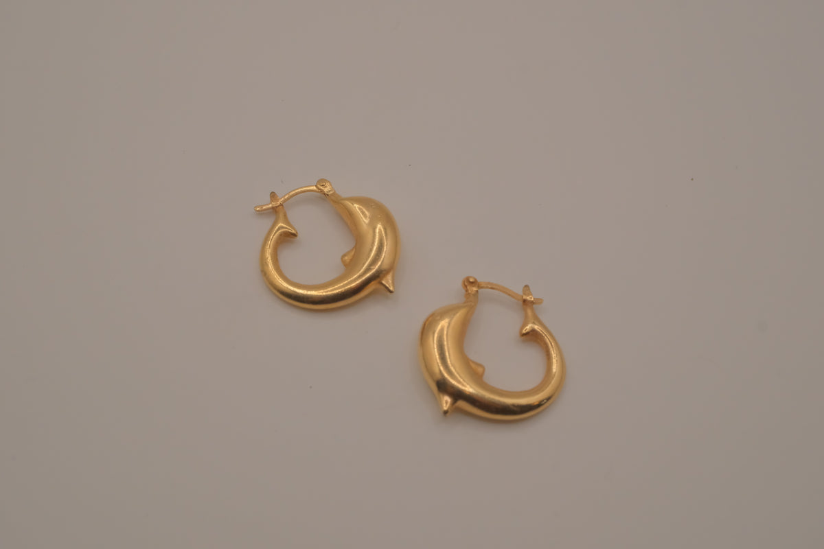 Gold dolphin hoop earring