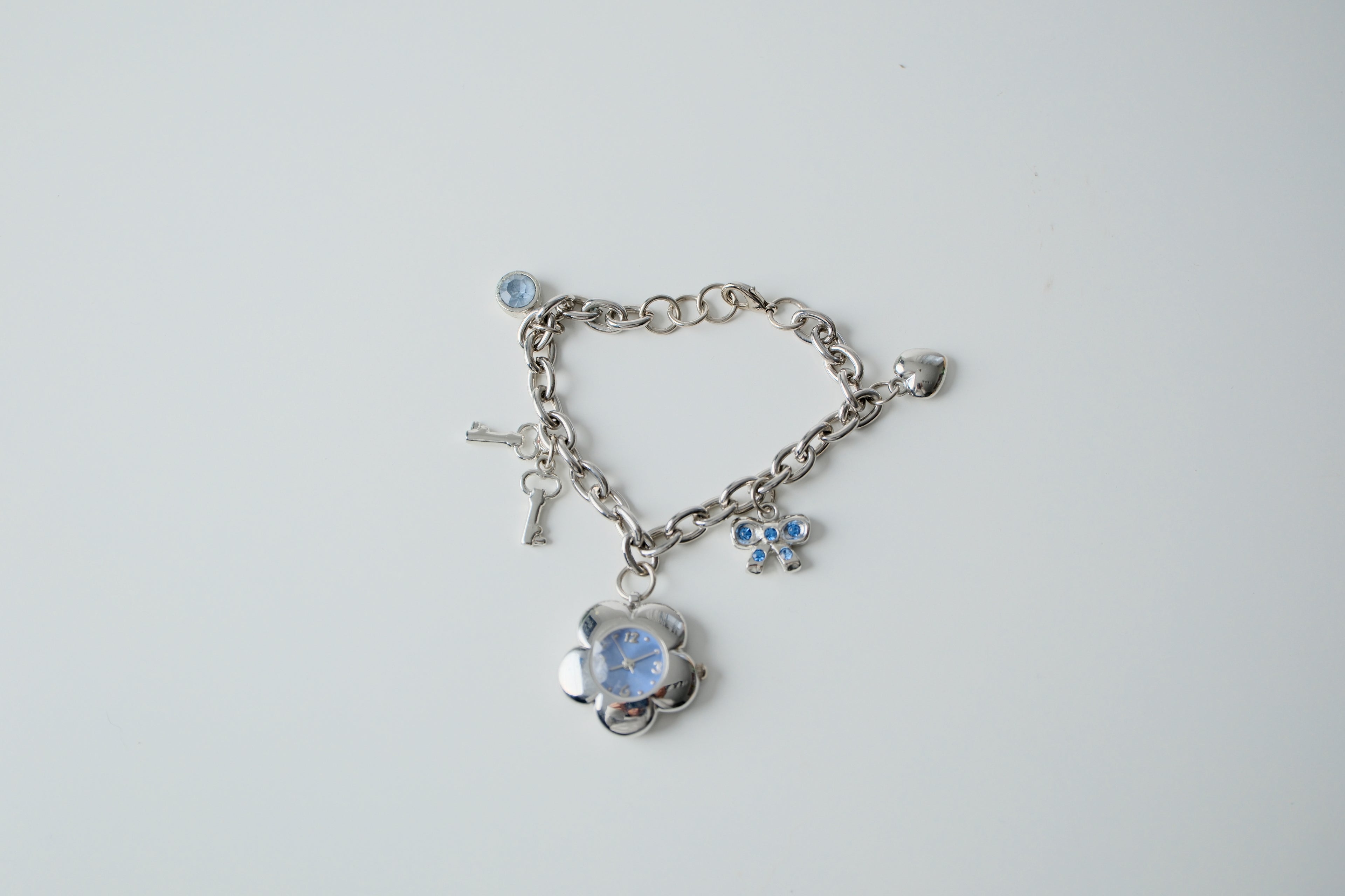 Vintage Silver and Blue Watch Charm Bracelet