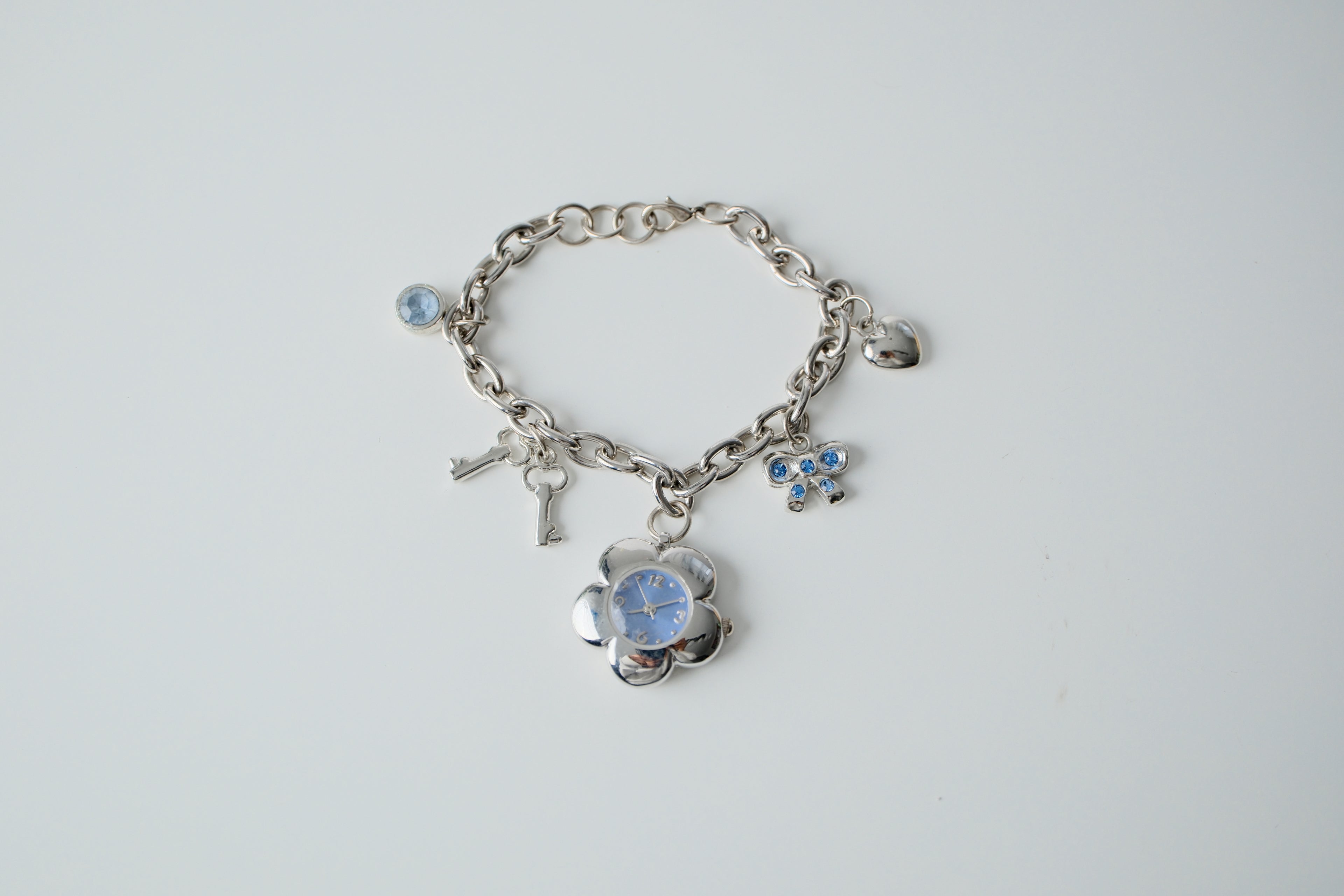 Vintage Silver and Blue Watch Charm Bracelet