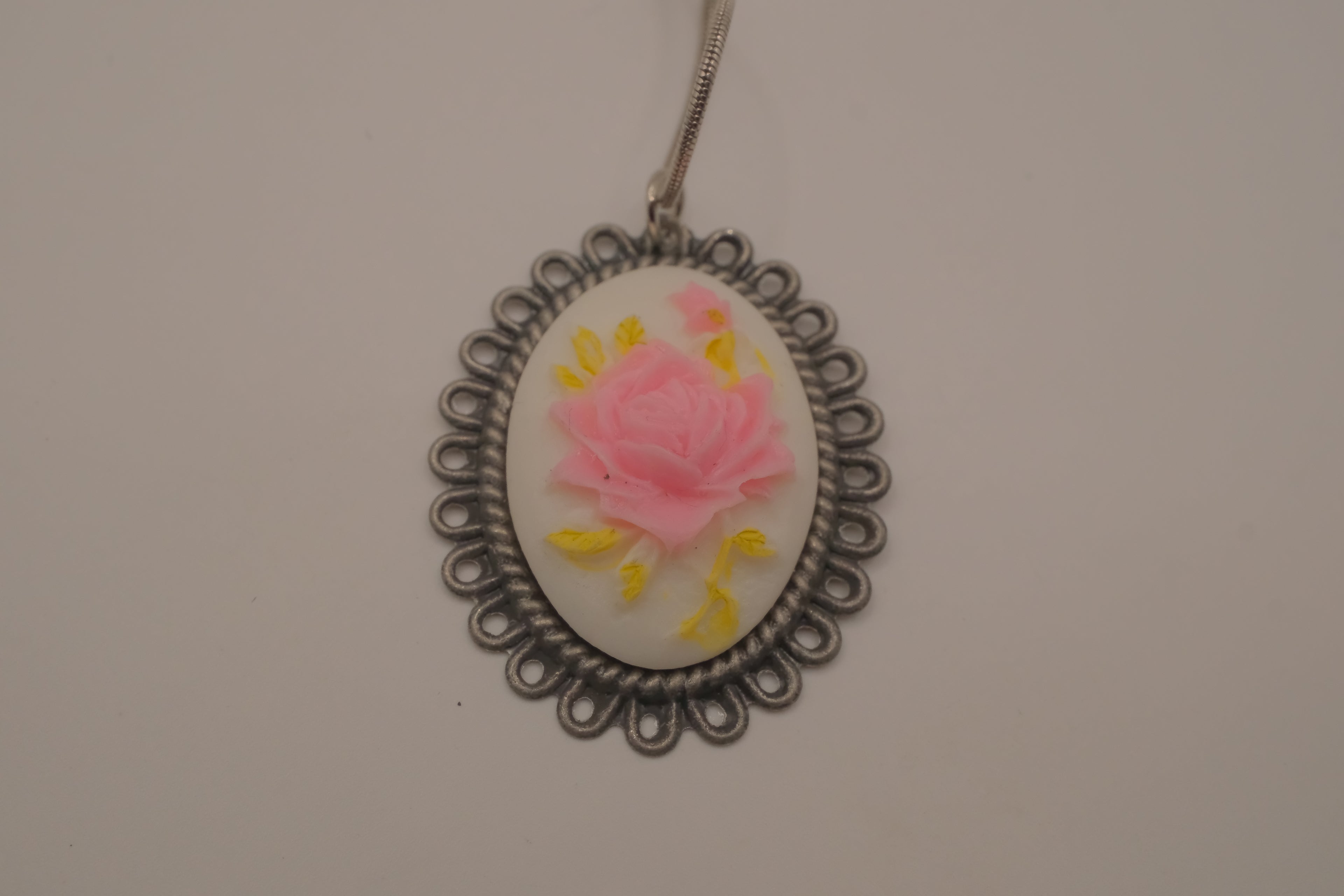 Vintage pink rose cameo necklace