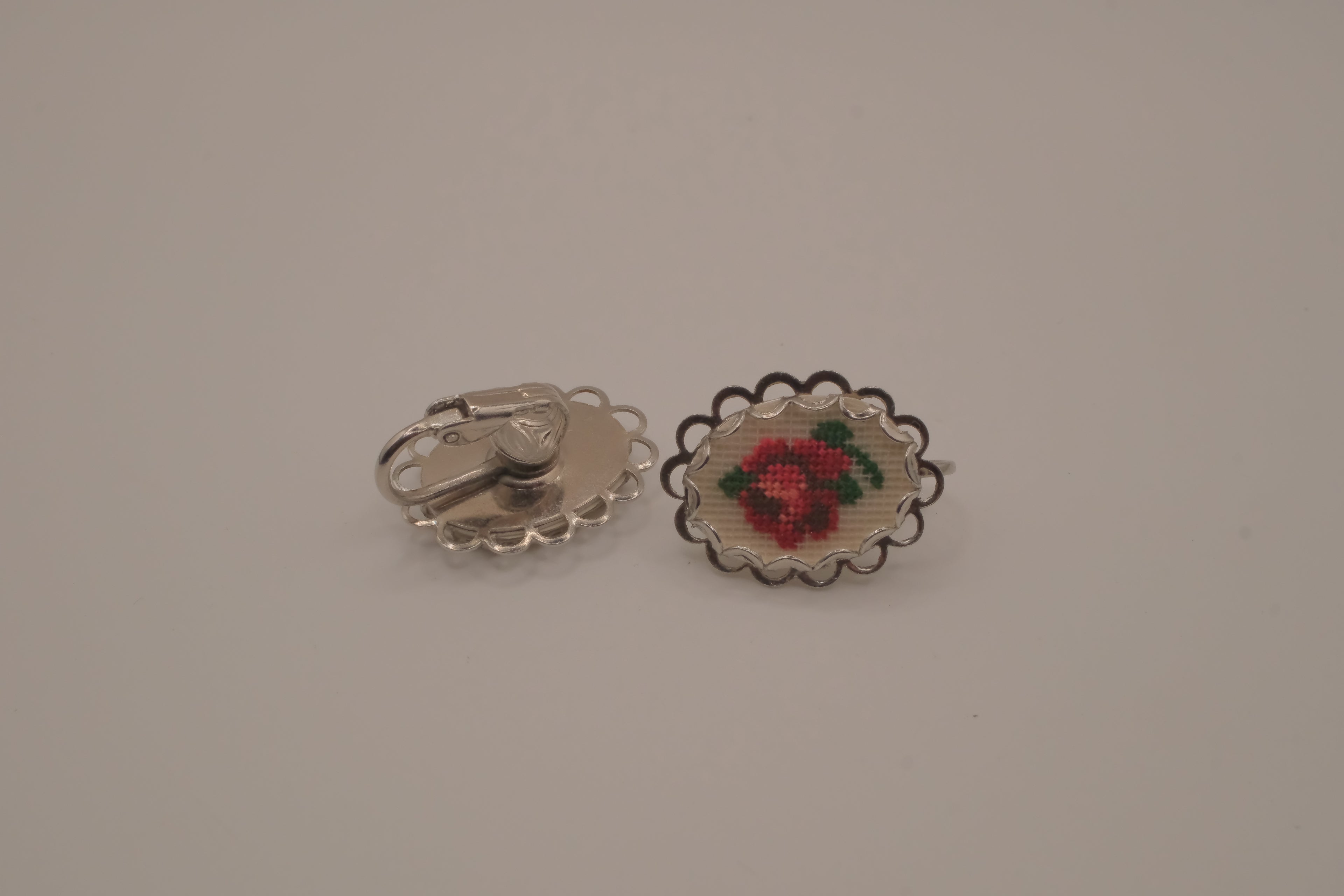 Vintage petit point clip-on earrings&nbsp;