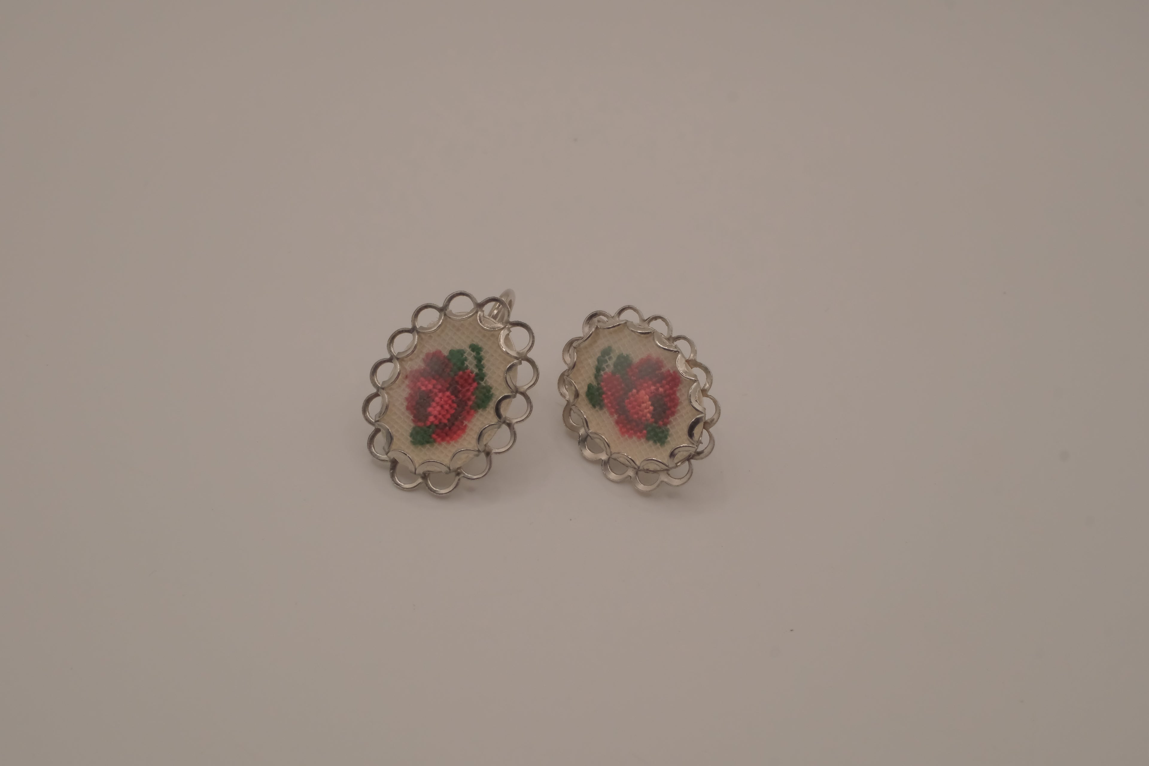 Vintage petit point clip-on earrings&nbsp;