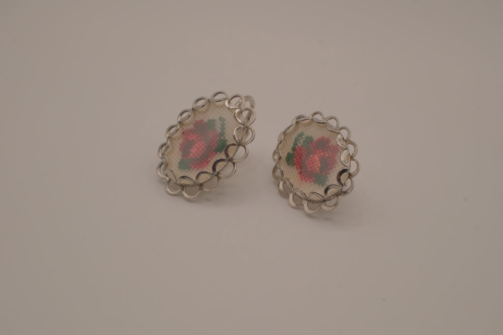 Vintage petit point clip-on earrings&nbsp;