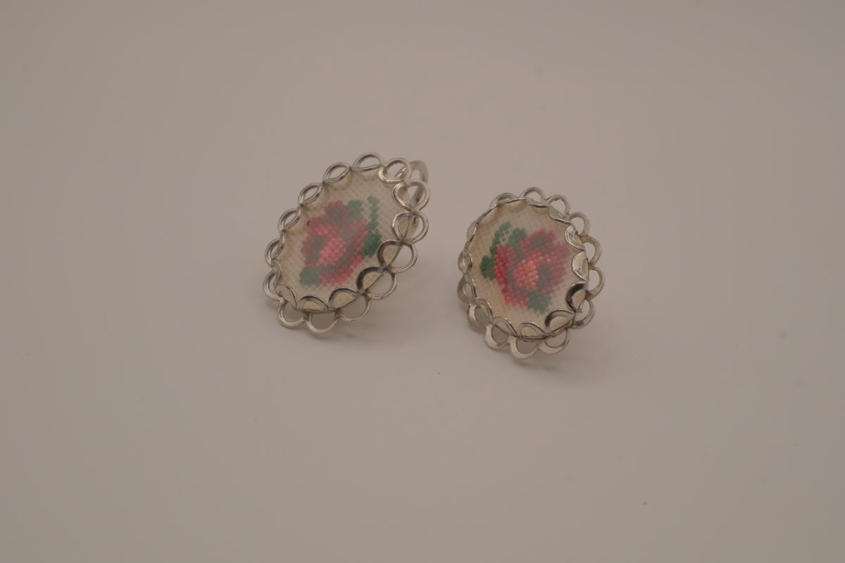 Vintage petit point clip-on earrings&nbsp;