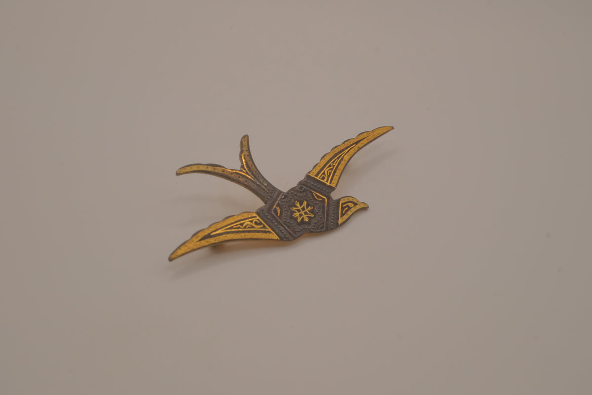 Vintage Damascene swallow bird brooch