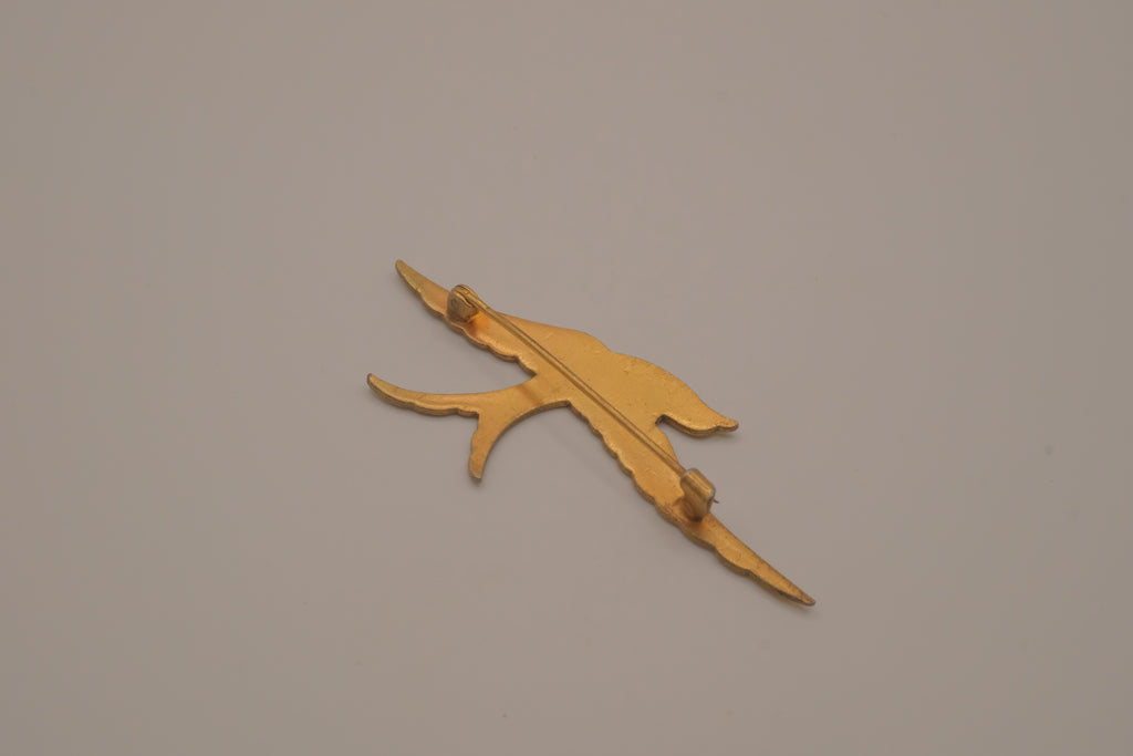 Vintage Damascene swallow bird brooch