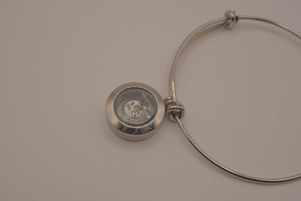 Glass memory floating locket charm bracelet