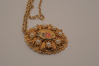 Vintage Victorian Revival style oval filigree pendant necklace