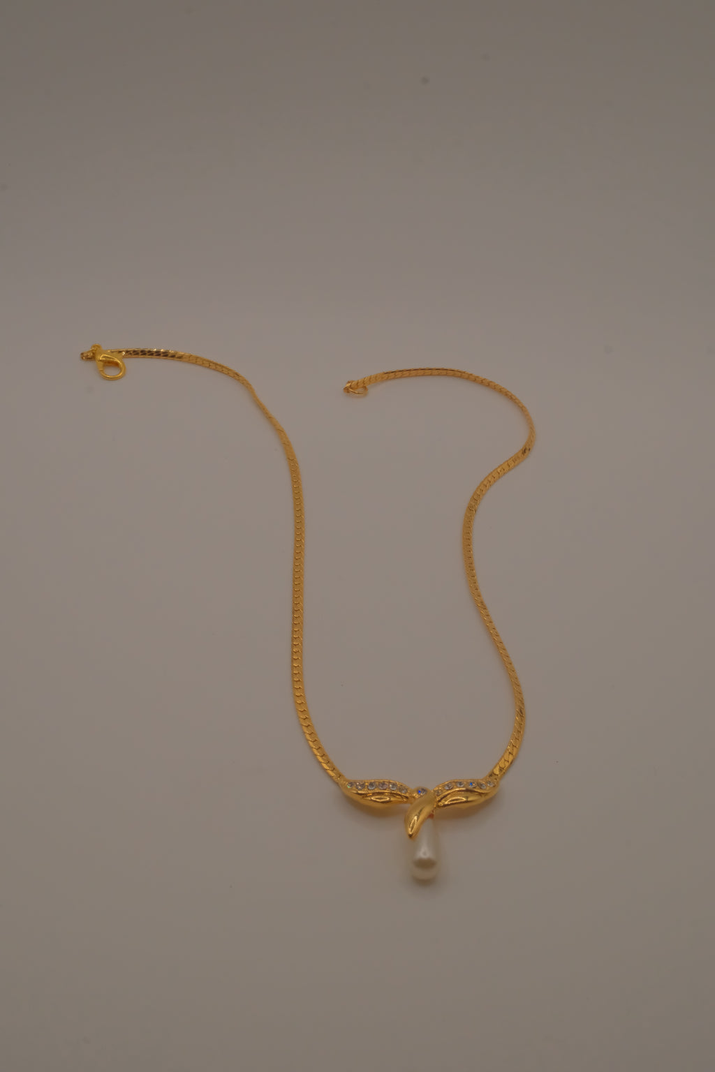 Gold-Tone Rhinestone and Faux Pearl Drop Necklace