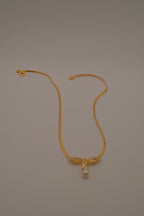 Gold-Tone Rhinestone and Faux Pearl Drop Necklace