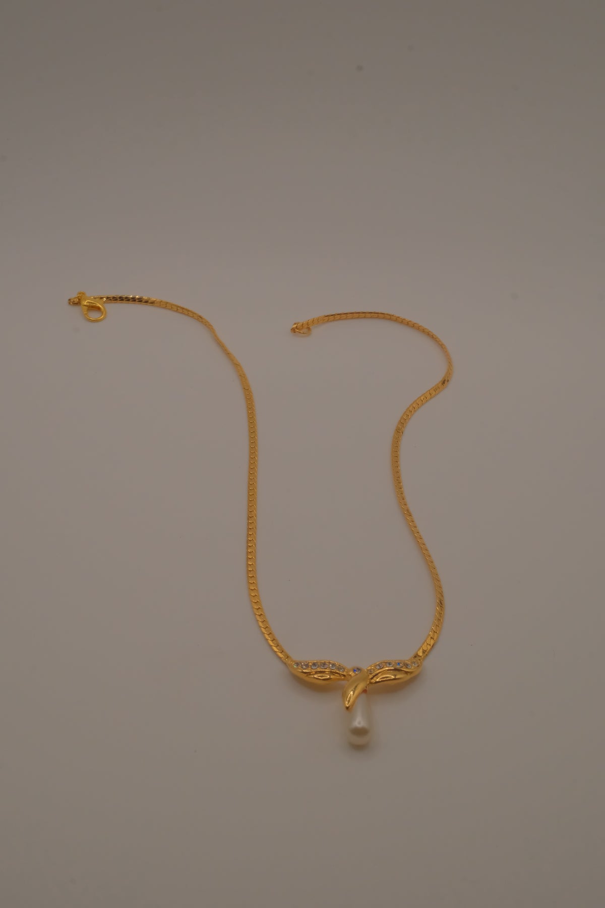 Gold-Tone Rhinestone and Faux Pearl Drop Necklace