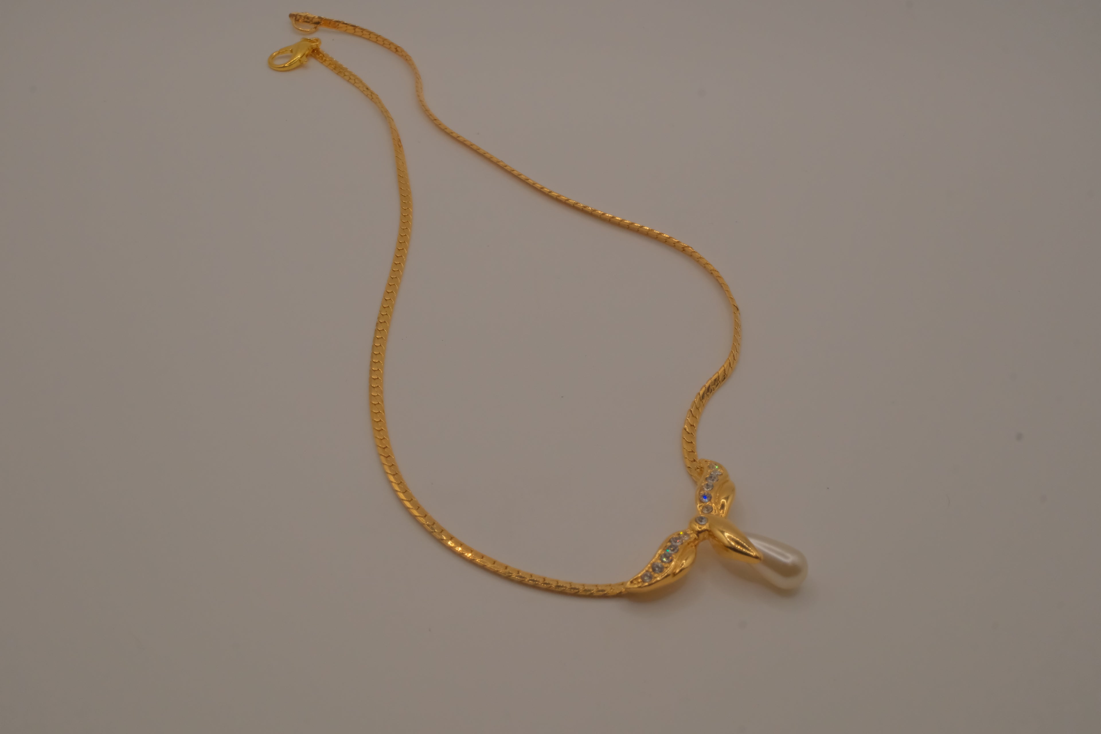 Gold-Tone Rhinestone and Faux Pearl Drop Necklace