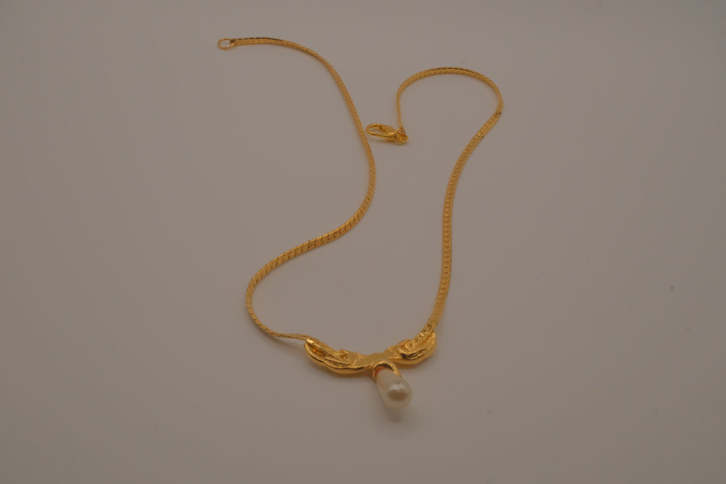 Gold-Tone Rhinestone and Faux Pearl Drop Necklace