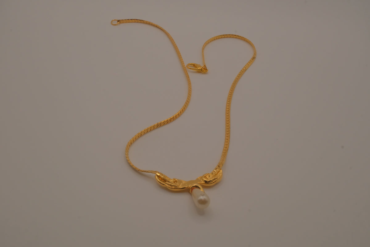 Gold-Tone Rhinestone and Faux Pearl Drop Necklace
