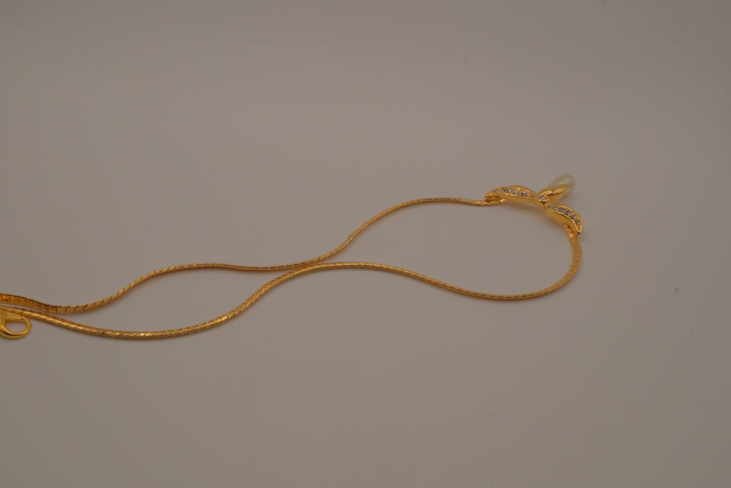 Gold-Tone Rhinestone and Faux Pearl Drop Necklace