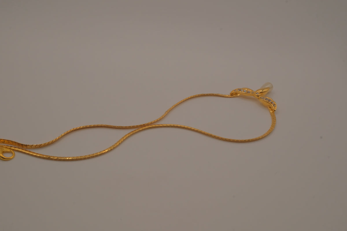 Gold-Tone Rhinestone and Faux Pearl Drop Necklace