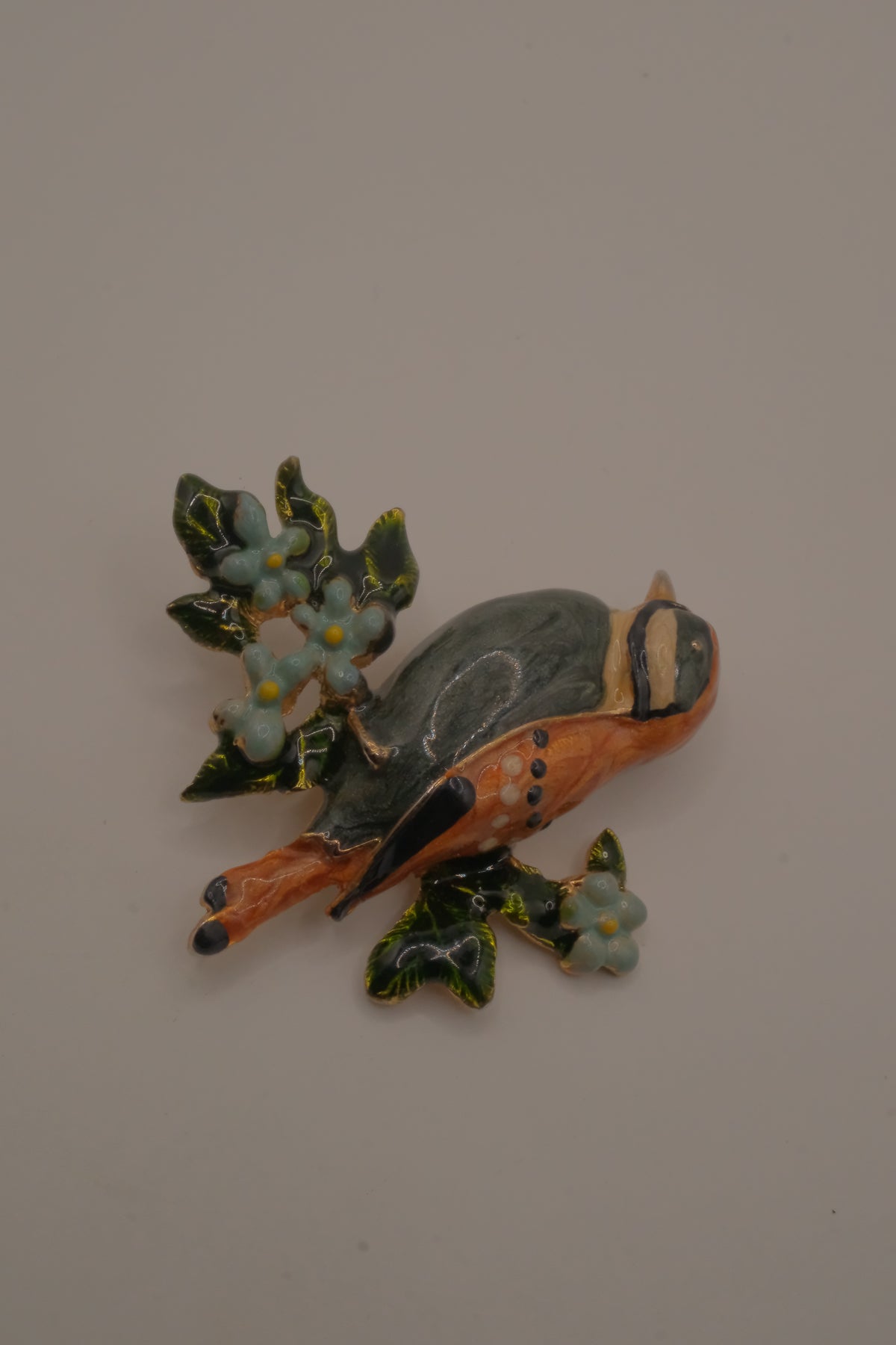 Vintage, hand-painted enamel bird brooch