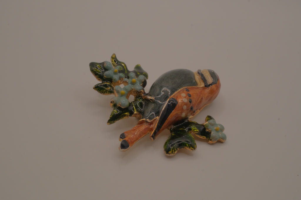 Vintage, hand-painted enamel bird brooch
