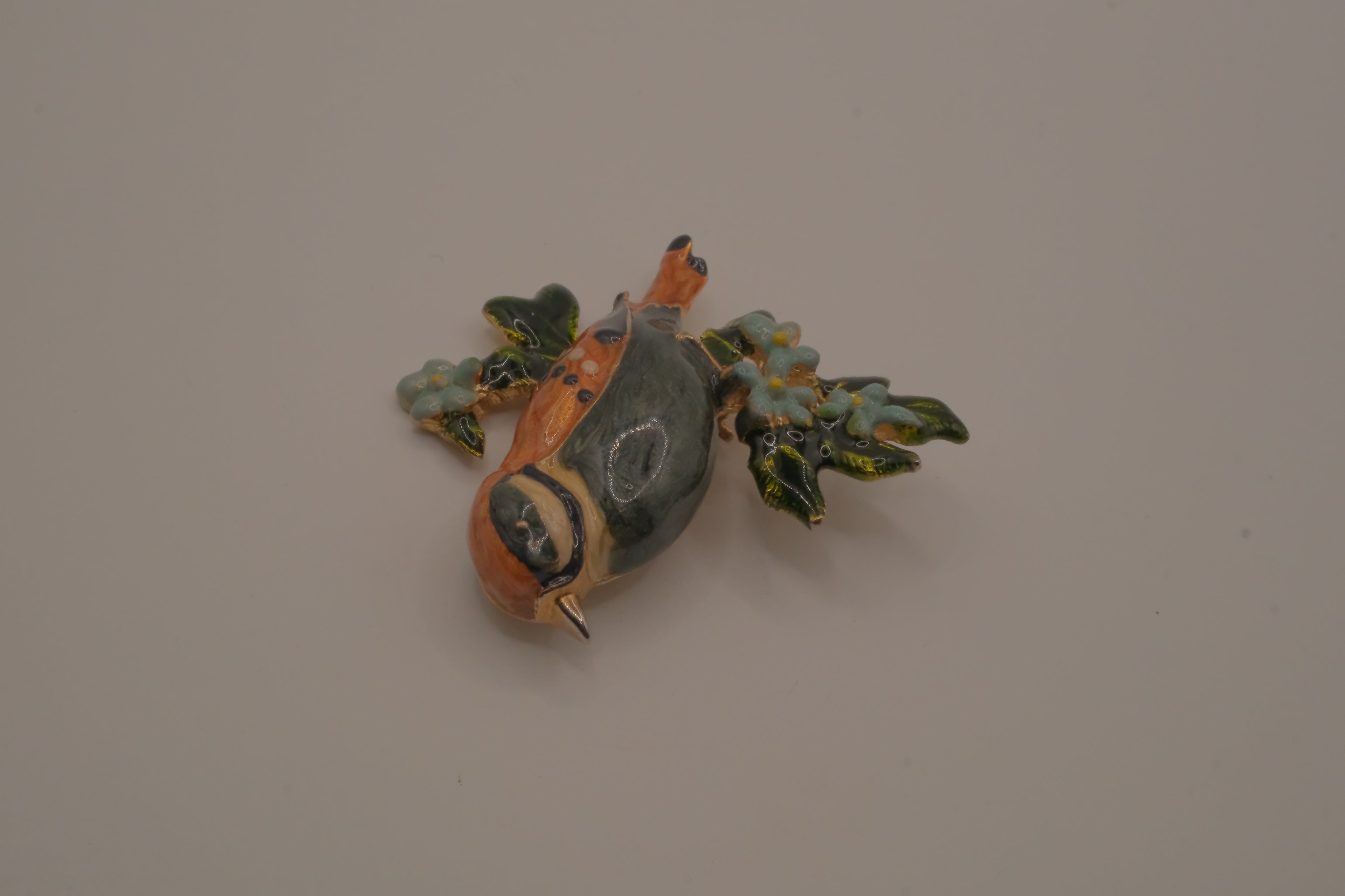 Vintage, hand-painted enamel bird brooch