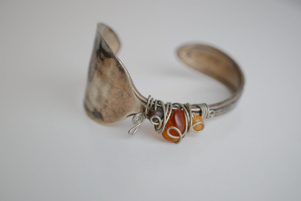 Vintage Spoon Bracelet with Amber stones