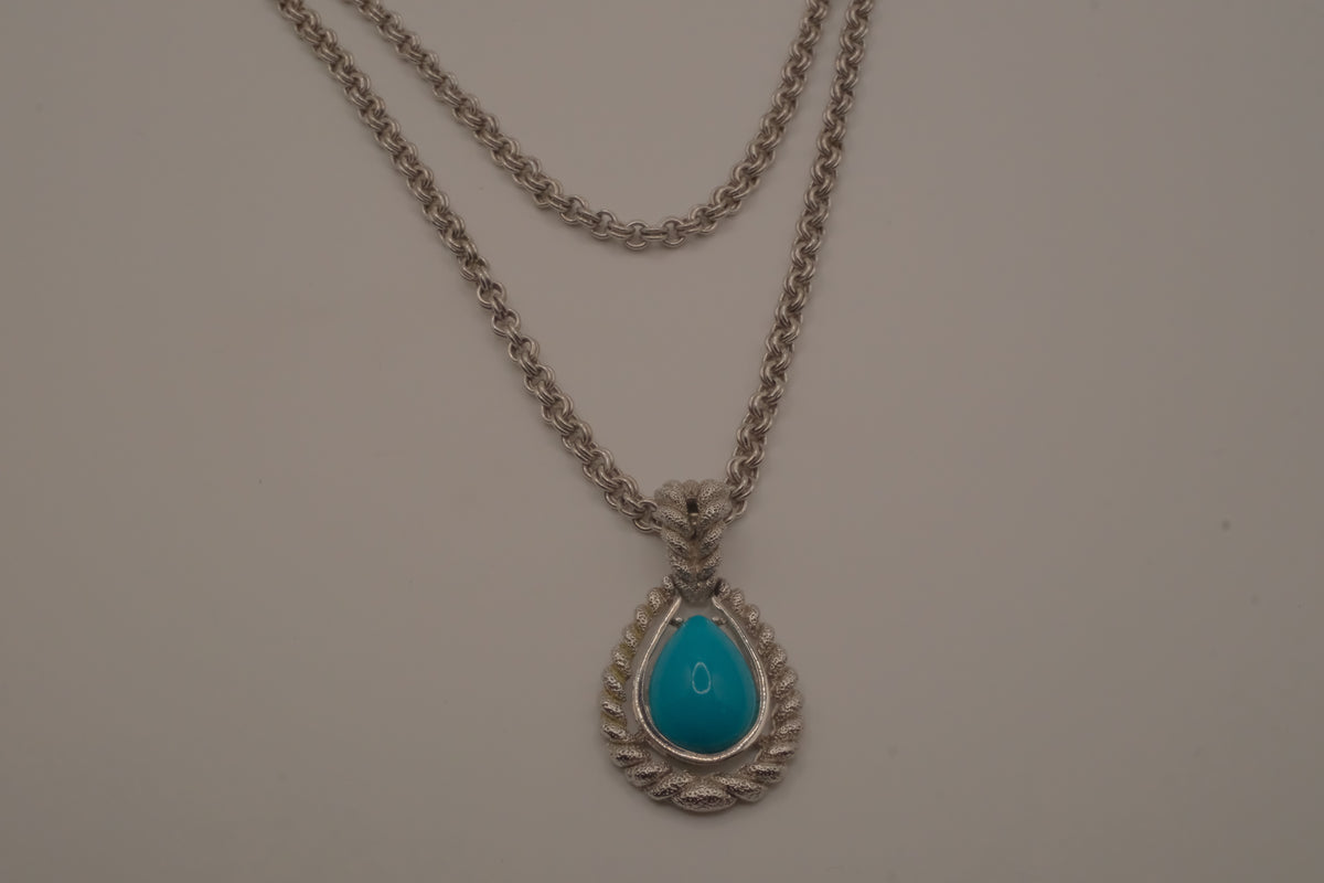 Vintage Avon 1972 Blue Teardrop Convertible Pendant Necklace