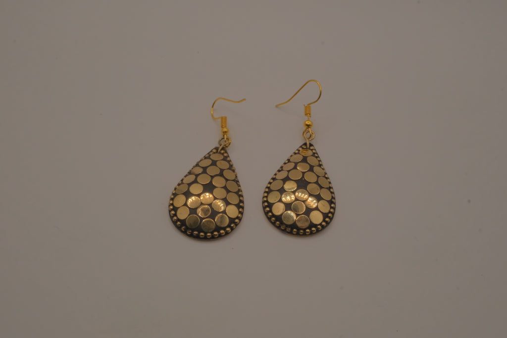Traditional gold and black mosaic teardrop dangle earrings