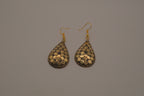 Traditional gold and black mosaic teardrop dangle earrings