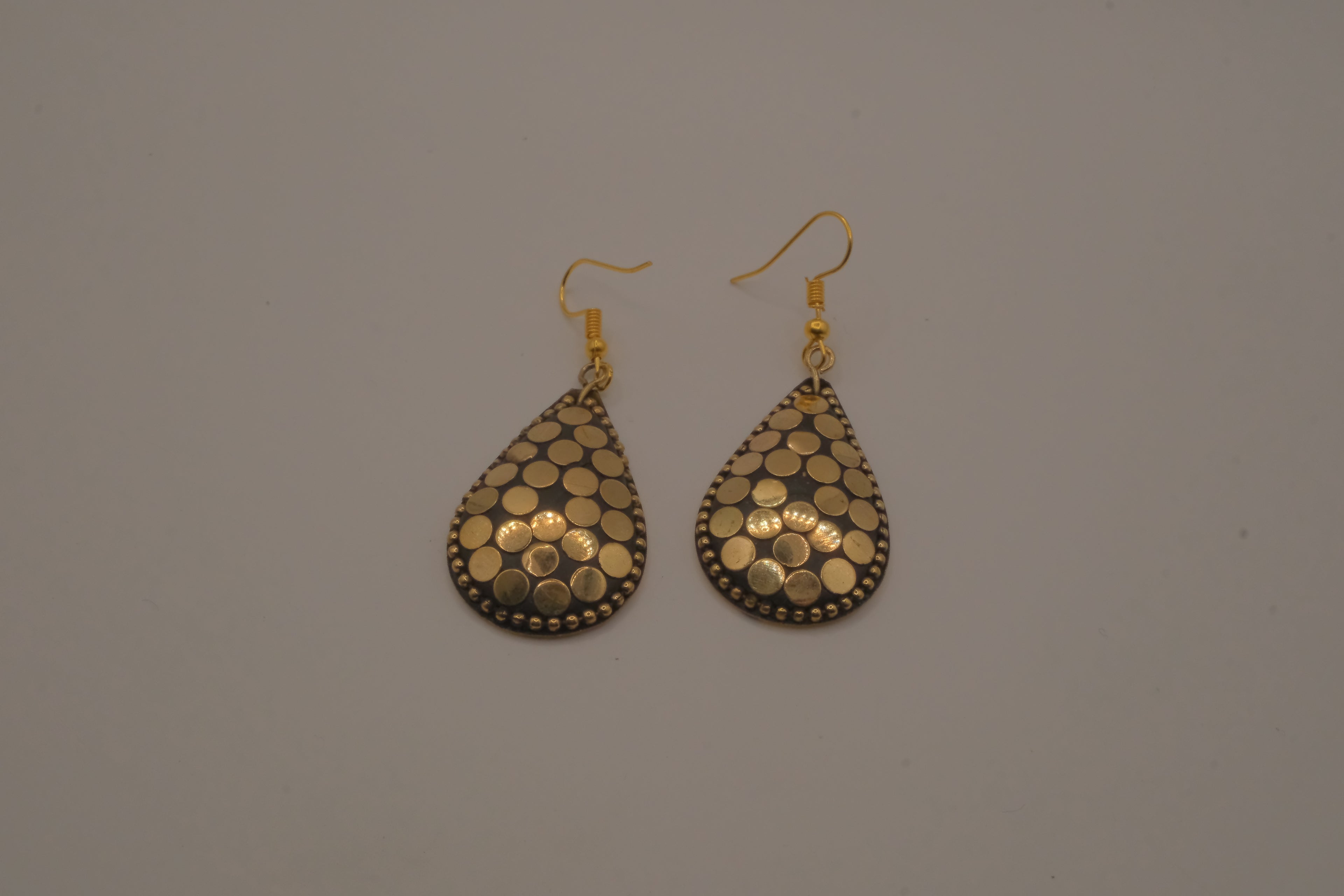 Traditional gold and black mosaic teardrop dangle earrings
