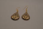 Traditional gold and black mosaic teardrop dangle earrings