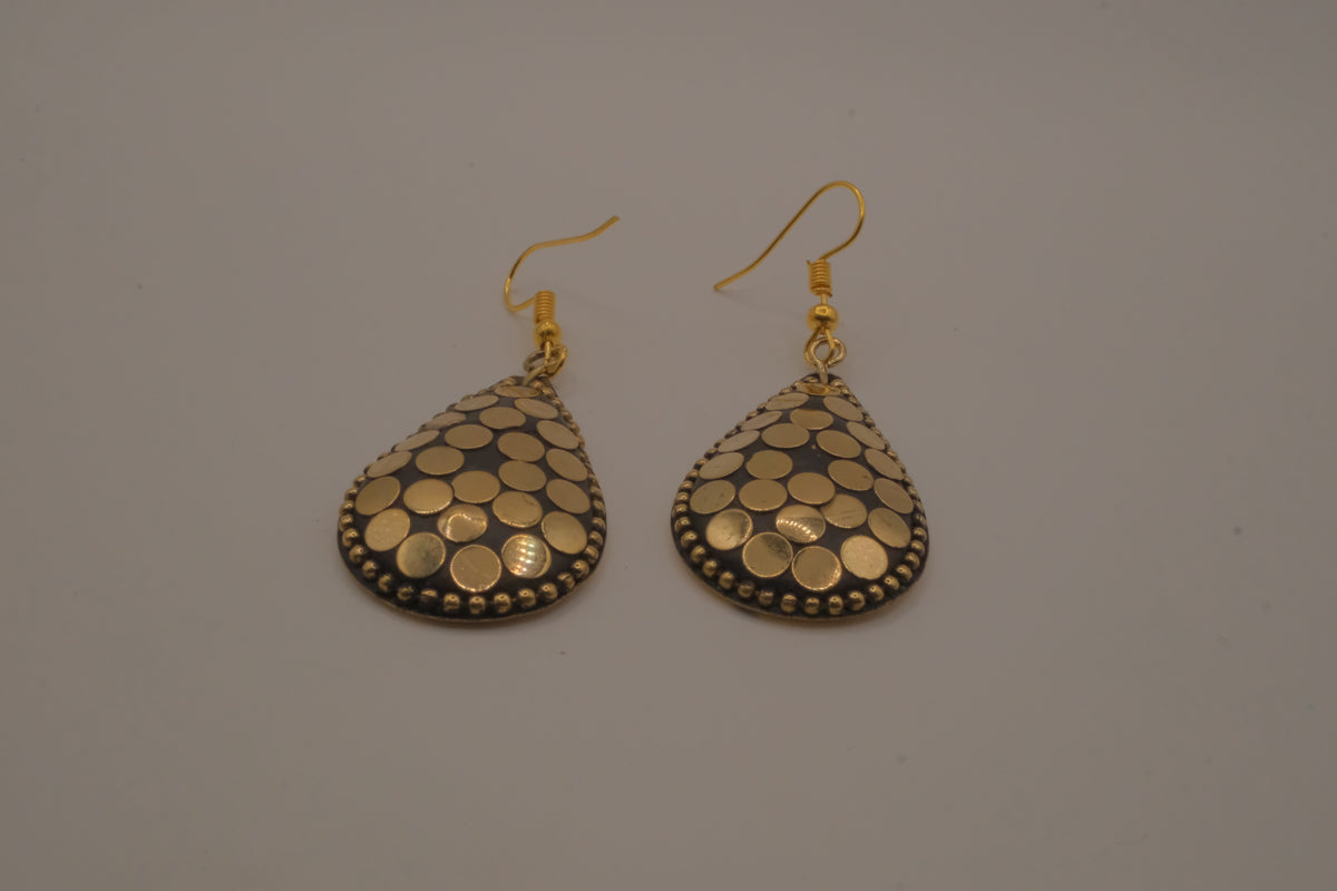 Traditional gold and black mosaic teardrop dangle earrings