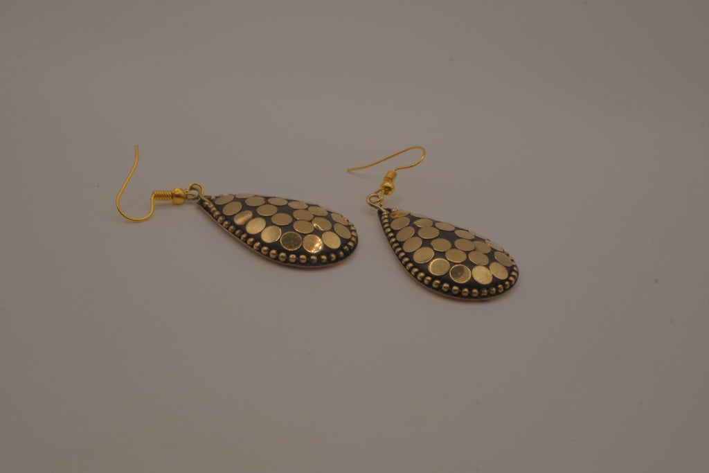 Traditional gold and black mosaic teardrop dangle earrings