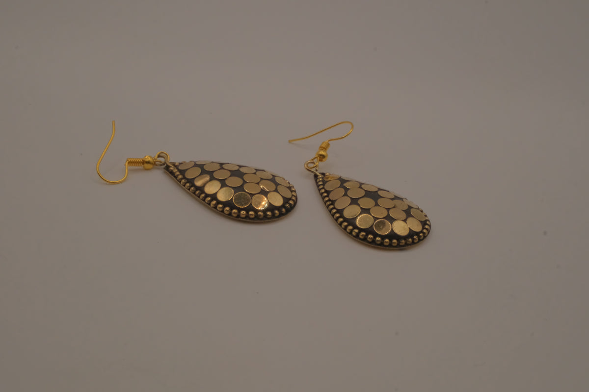 Traditional gold and black mosaic teardrop dangle earrings
