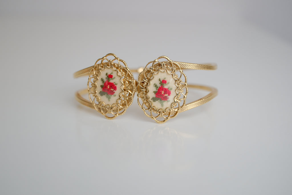 Vintage gold-tone Petit Point cuff bracelet