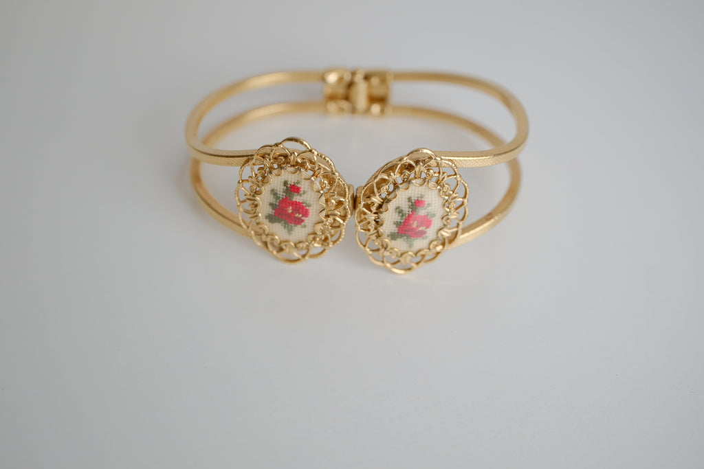 Vintage gold-tone Petit Point cuff bracelet