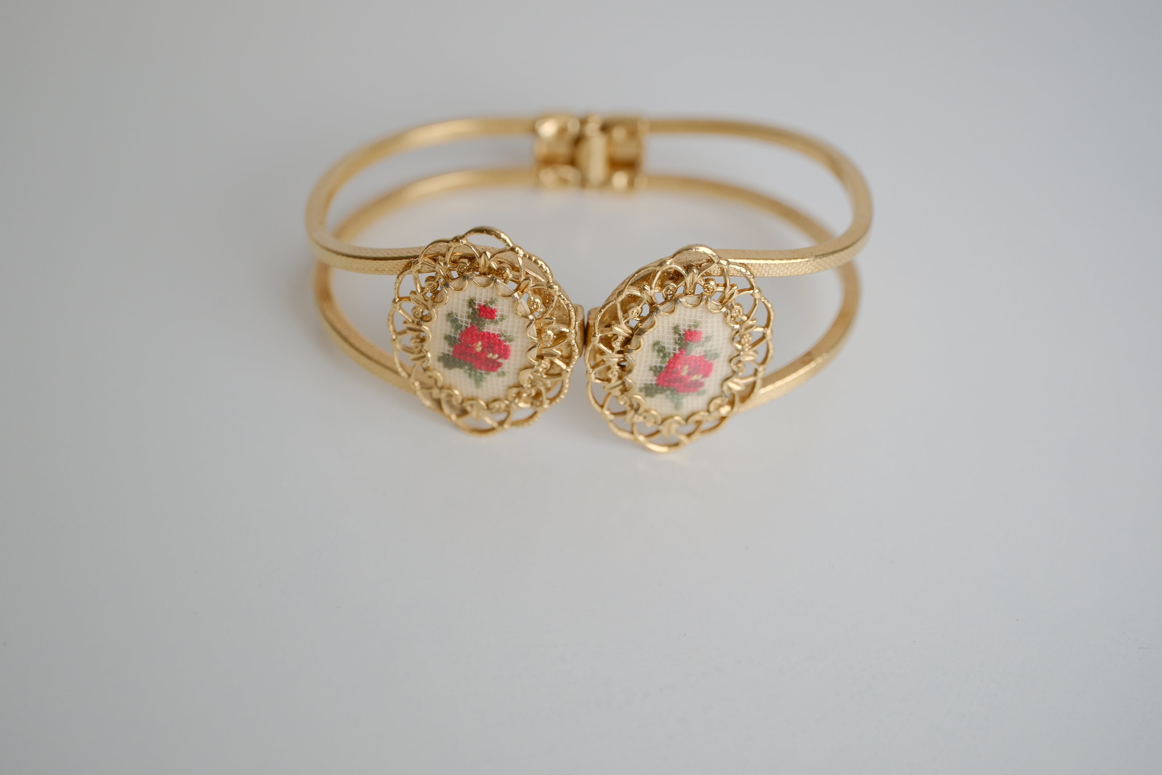 Vintage gold-tone Petit Point cuff bracelet