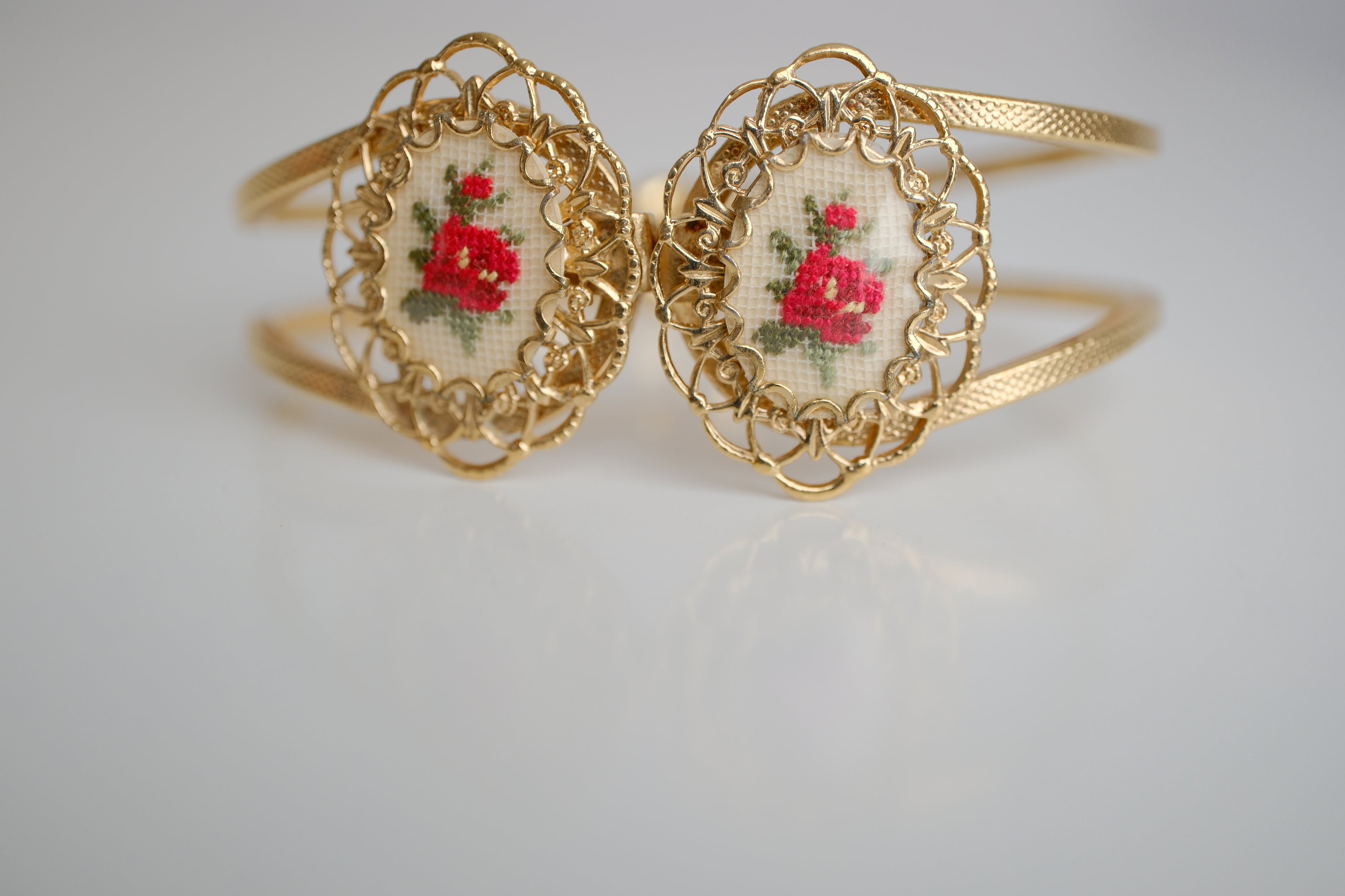 Vintage gold-tone Petit Point cuff bracelet