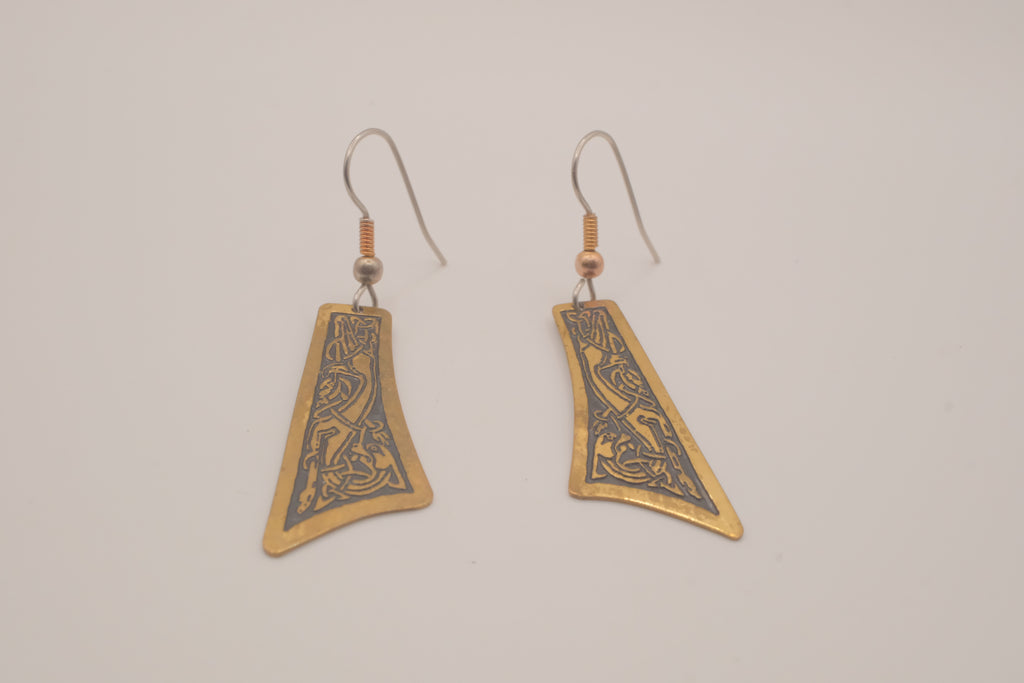 Vintage Damascene dangle earrings