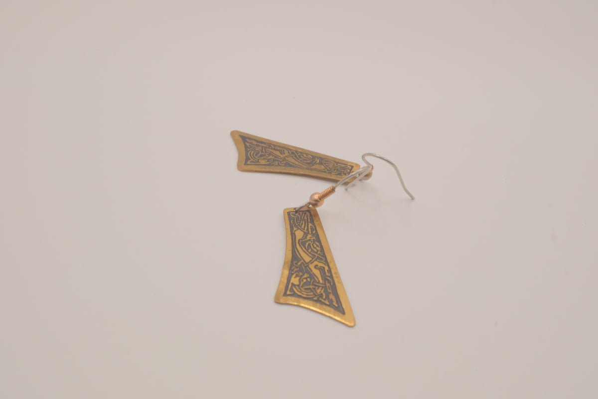 Vintage Damascene dangle earrings