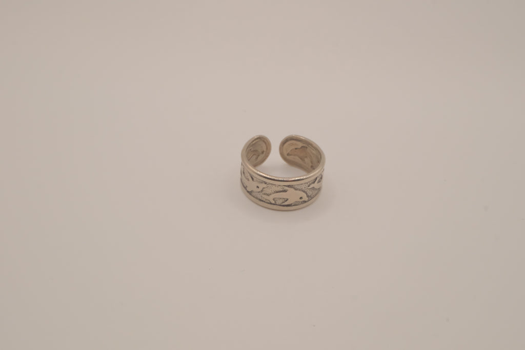 Silver tone dolphin cuff ring