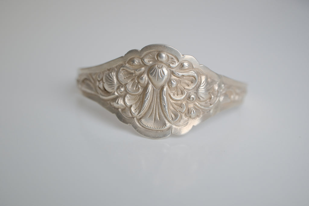 Ornate Sterling silver cuff spoon bracelet