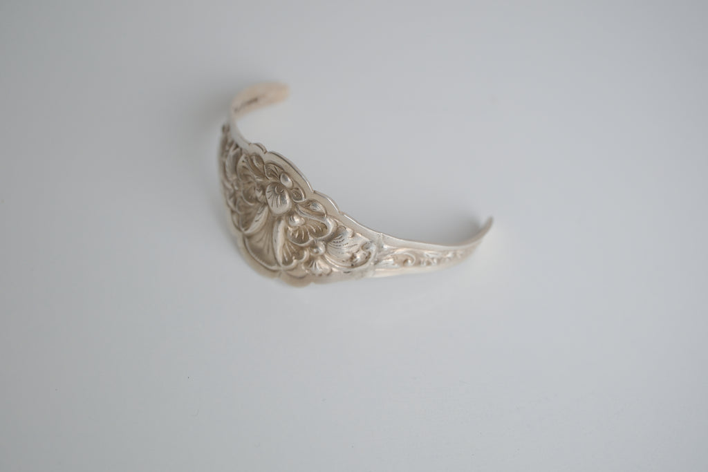 Ornate Sterling silver cuff spoon bracelet