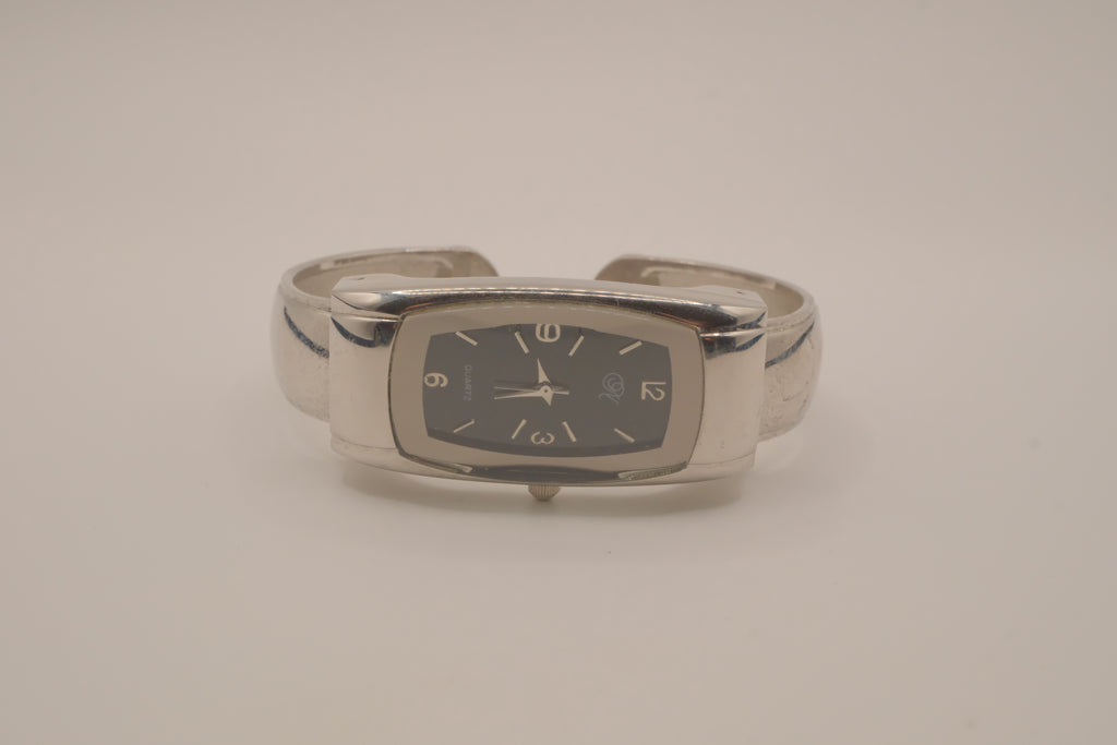 Silver tone rectangular cuff watch