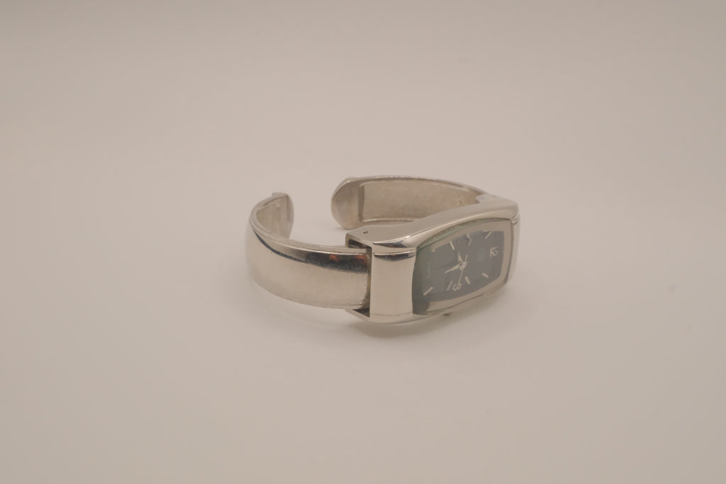 Silver tone rectangular cuff watch