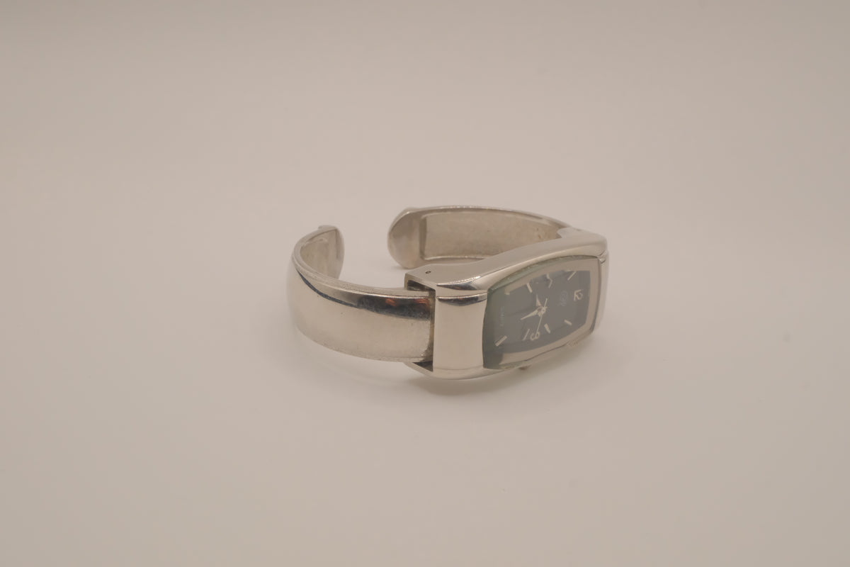 Silver tone rectangular cuff watch