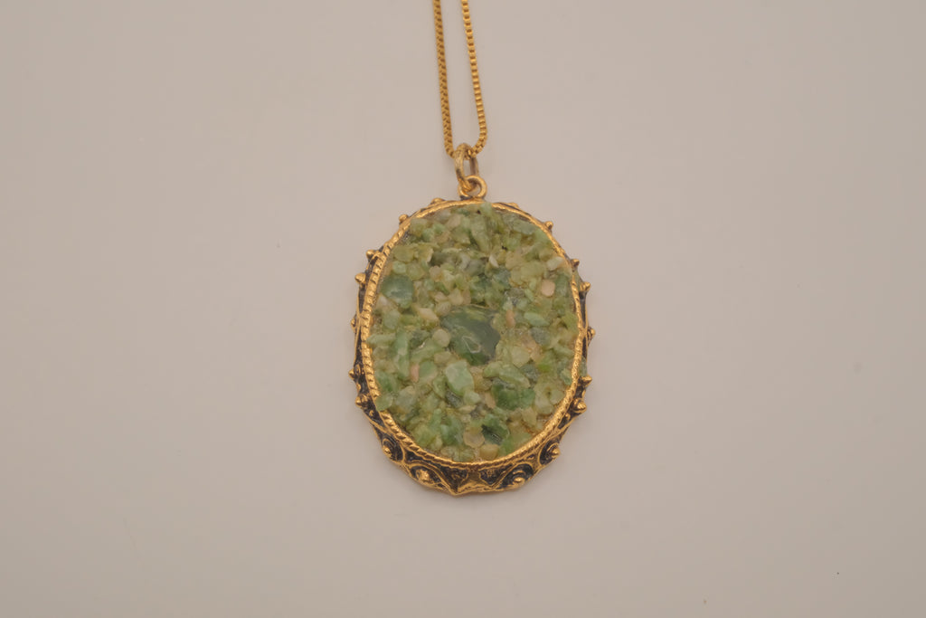 Vintage crushed Jade mosaic pendant necklace